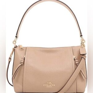 Coach Marlon Light Tan Pebble Leather Shoulder Bag With Crossbody Strap NWOT
